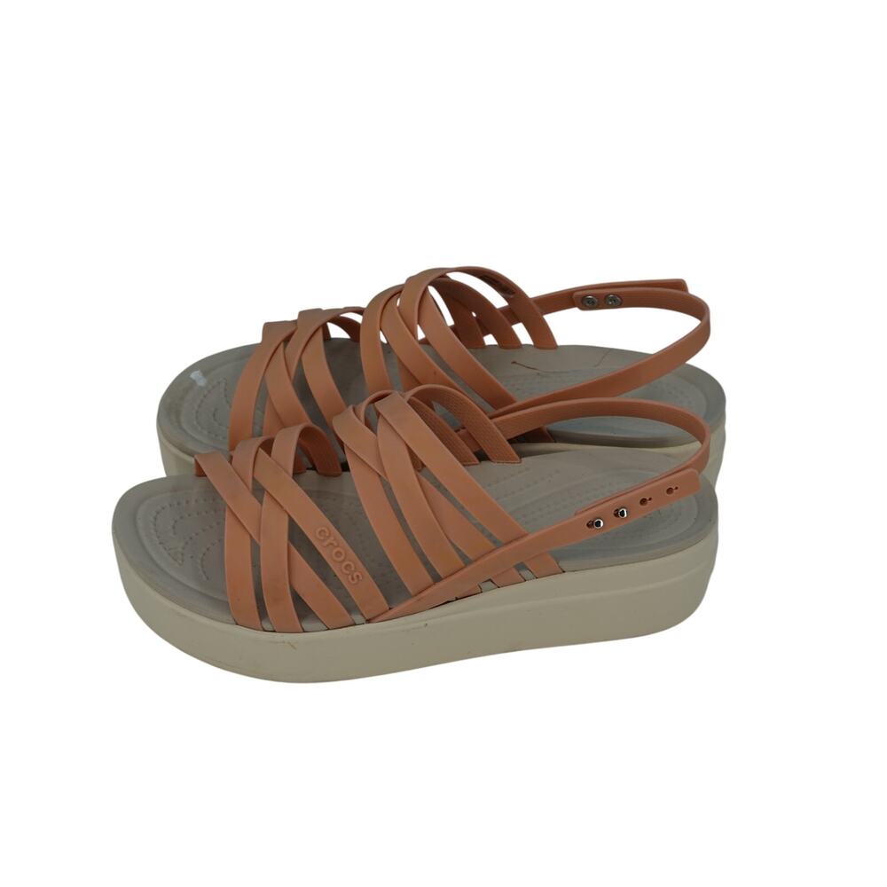 CROCS Strappy Platform Sandals in Tan and Cream